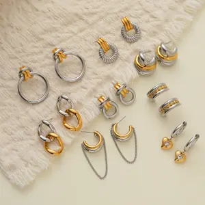 Two-Tone C Hoop Earrings  Gold Silver Vibe