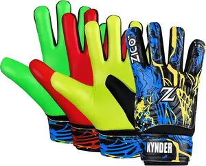 ZICO KYNDER Soccer Goalie Gloves for Kids & Youth Size 4 Blue Red Green Funky Design 3+3 Latex Palm Breathable Mesh Super Grip Football Gloves Ideal Gift