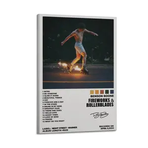 Benson Boone Fireworks & Rollerblades Poster for Bedroom Aesthetic Canvas Wall Art Living Room Posters Painting Picture Print Modern Family Decor Artist Bathroom Poster