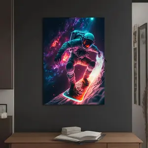 [Galaxy Astronaut Canvas Poster] Modern Galaxy Surfing Astronaut Canvas Poster - 1pc, less, 24*36 inch(60*90CM)Un - for Bedroom and Living Room Decor, Classroom Decoration