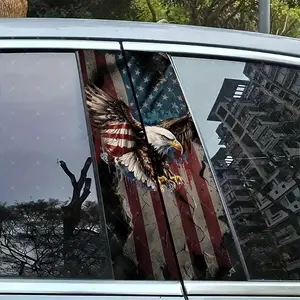 2pc Eagle Star Flag Car B-Pillar Sticker, Vinyl Decal, Easy Peel & Stick, Sunproof Waterproof Scratch-Resistant, Car Decoration