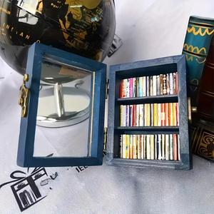 mini wooden book storage box, 1 count miniature bookshelf design display case, desk organizer for home decor, unique gifts for book lovers
