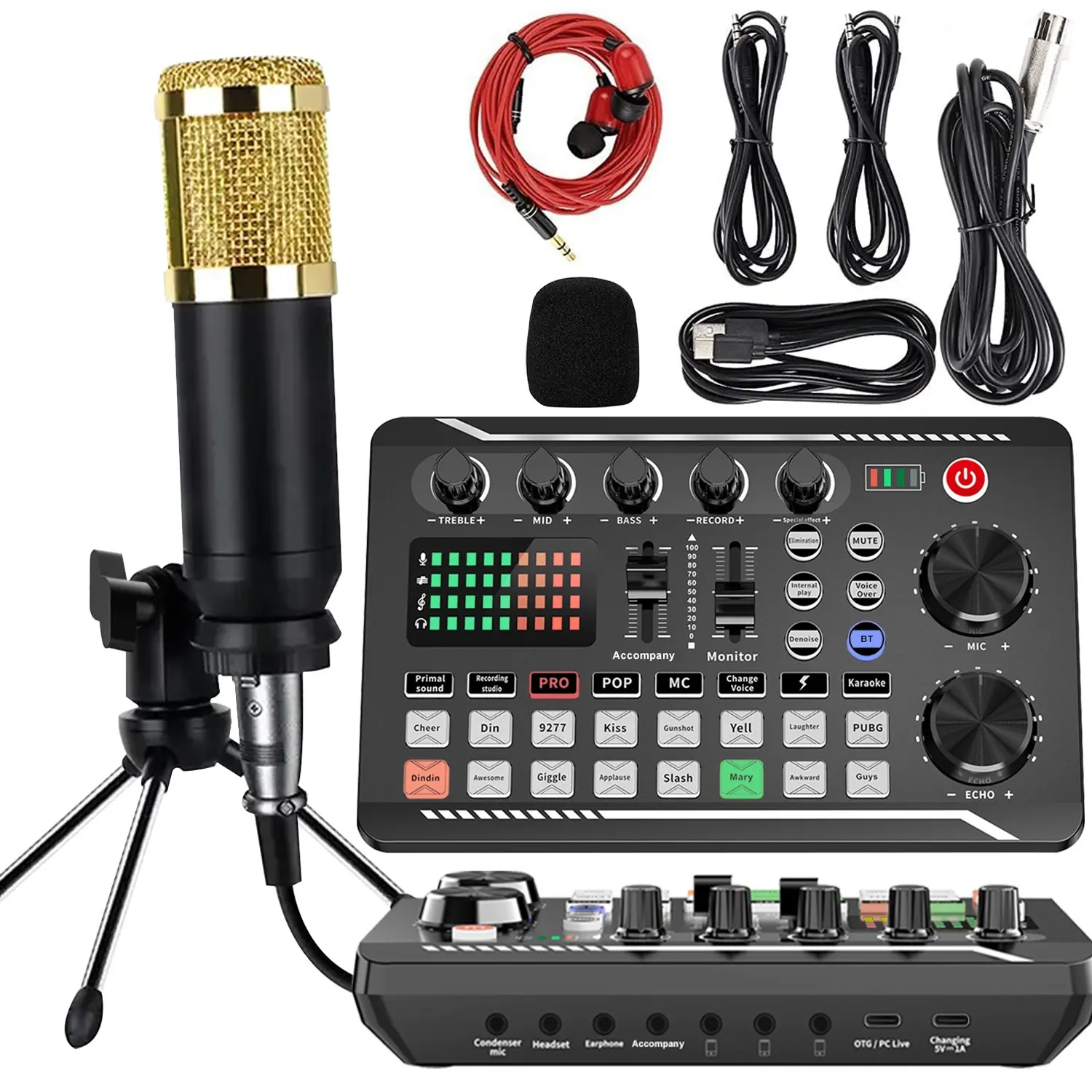 Complete Live Streaming Kit with External Sound Card, Adjustable Metal Tripod Stand, Microphone Holder, Noise Reduction USB Audio Mixer Package, Sound Board for YouTube TikTok Gaming Recording Broadcast Podcast Equipment Kit