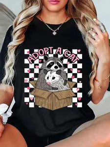100% Cotton Funny Possum Racoon Adopt A Cat Team Trash Opossums Raccoons T-Shirt