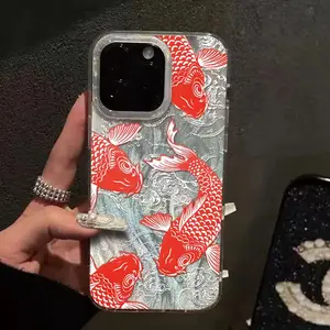 Cultural Koi Pattern Phone Case for iPhone 17 16 15 14 13 12 11 Pro Max Plus & Samsung Galaxy S26 S25 S24 S23 S22 UltraTPU+PET Anti-Fingerprint Anti-Shock Protection Shockproof Fish Cover Premium Casing Protector