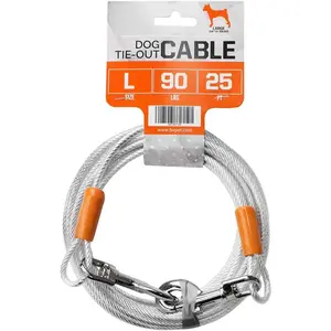 Dog Tie Out Cable 25 Feet - Heavy Duty Dog Lead up to 90 Pounds - Reflective & Rust-Free with Quick Release Swivel Clips & 360° Rotating Clasp - Tangle-Free Dogs Runner for Yard (Silver, Single)