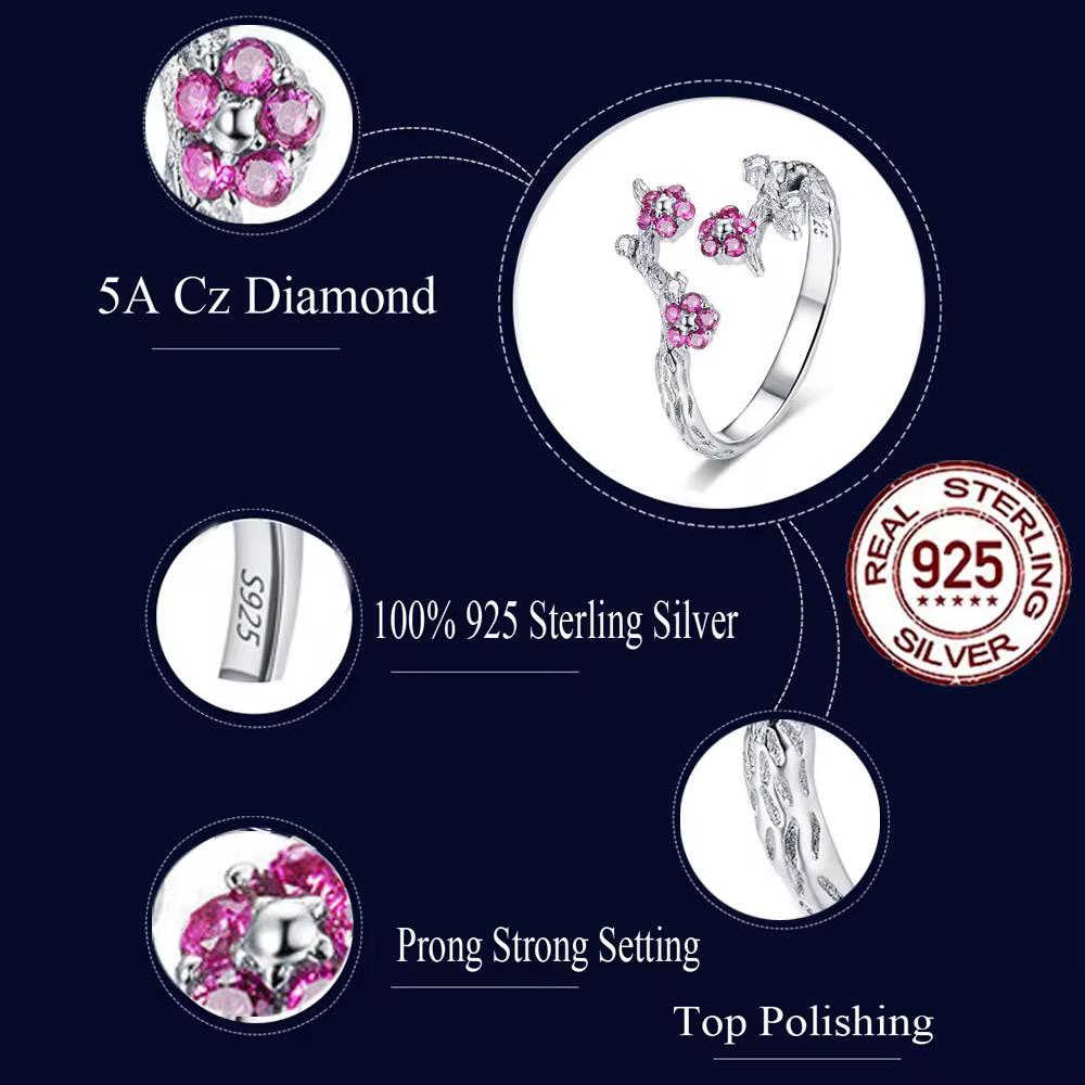 925 Sterling Silver Zircon Open Size Finger Ring - Elegant Design for Versatile Use