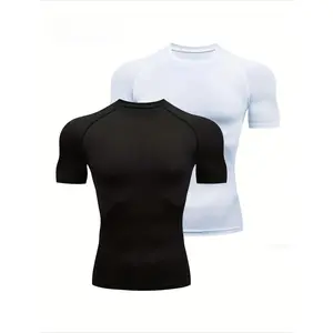 Men's Plain Round Neck Sports Tee, Quick Drying Breathable Short Sleeve Compression T-shirt, Crew Neck Raglan Sleeve Tops for Outdoor Activities, Activewear
