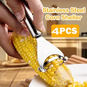 4 Counts Corn Peeler, Commercial-Grade Corn Shucker - Rustproof Steel Blade for Bulk Corn Processing