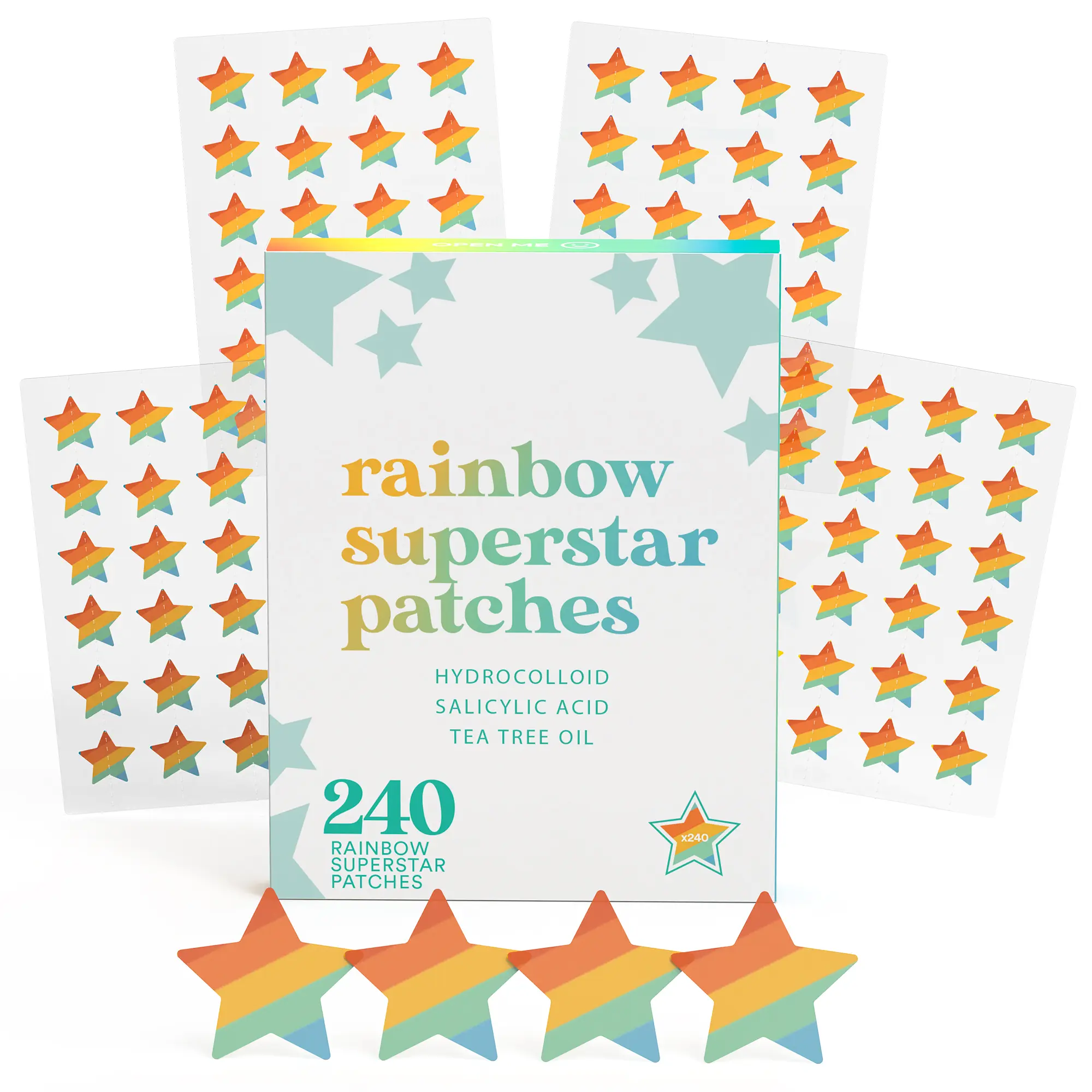 LivaClean Rainbow Superstar Acne Patches with Salicylic Acid & Tea Tree Oil - 240 Count Hydrocolloid Blemish Patches for Face - Cruelty-Free & Vegan Friendly - 3 Sizes for Various Blemishes Skin Repair