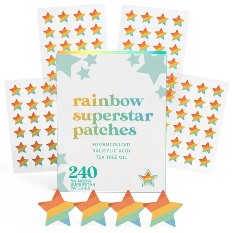 LivaClean Rainbow Superstar Acne Patches with Salicylic Acid & Tea Tree Oil - 240 Count Hydrocolloid Blemish Patches for Face - Cruelty-Free & Vegan Friendly - 3 Sizes for Various Blemishes Skin Repair