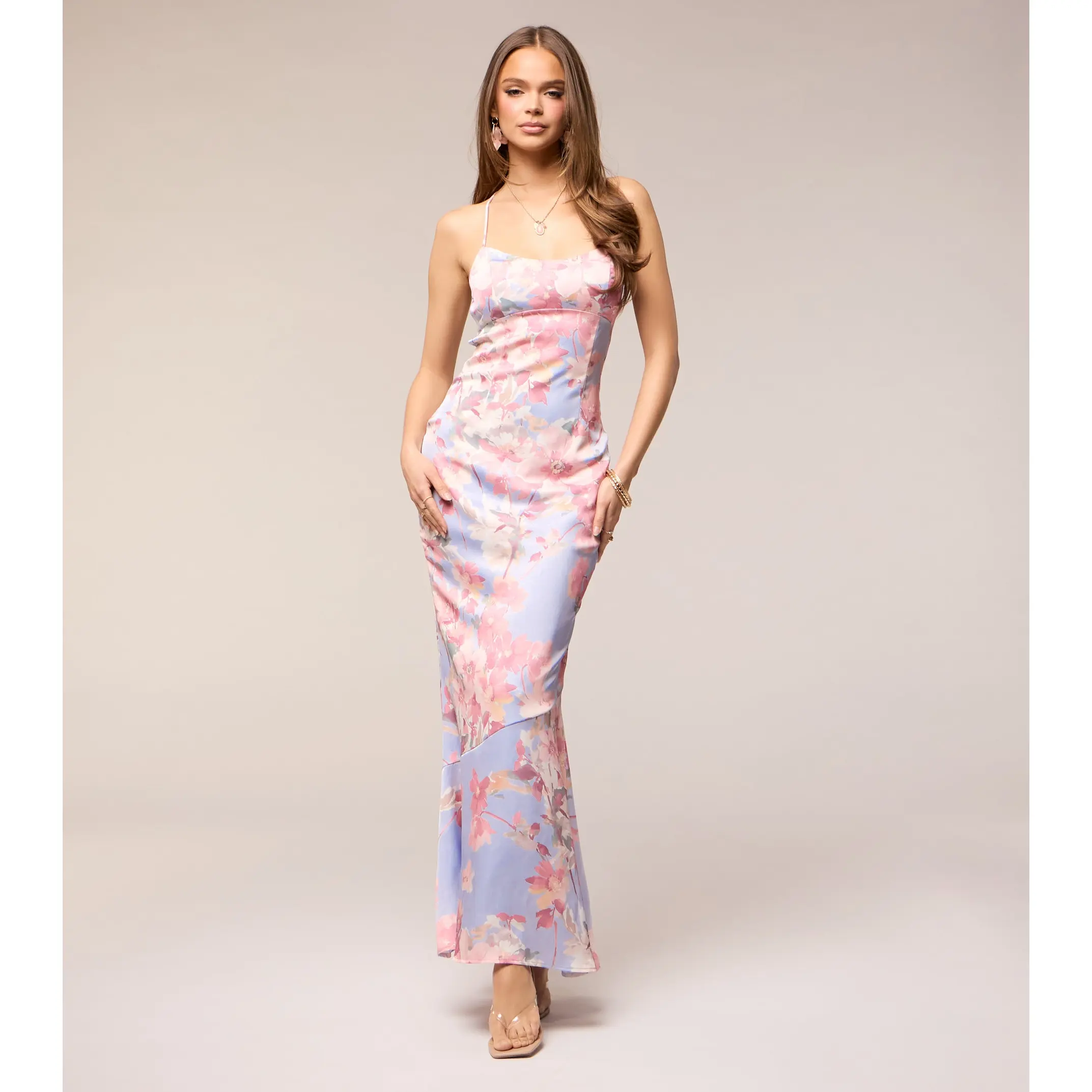 Blossom Blur Satin Floral Maxi Dress