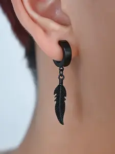 Hiphop Feather Pattern Copper Earrings Set, Unisex No Piercing Ear Clips, Fashionable Daily Wear, Perfect Gift for Special Occasions, Versatile Accessory