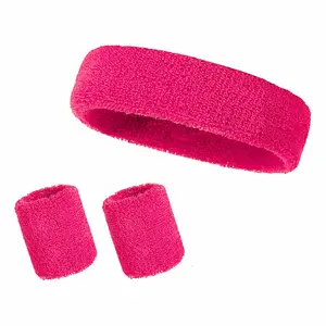 Cotton Sports Wristbands & Headband 3-Piece Set, Sweat Wrist Wraps & Headband Combo for Men and Women