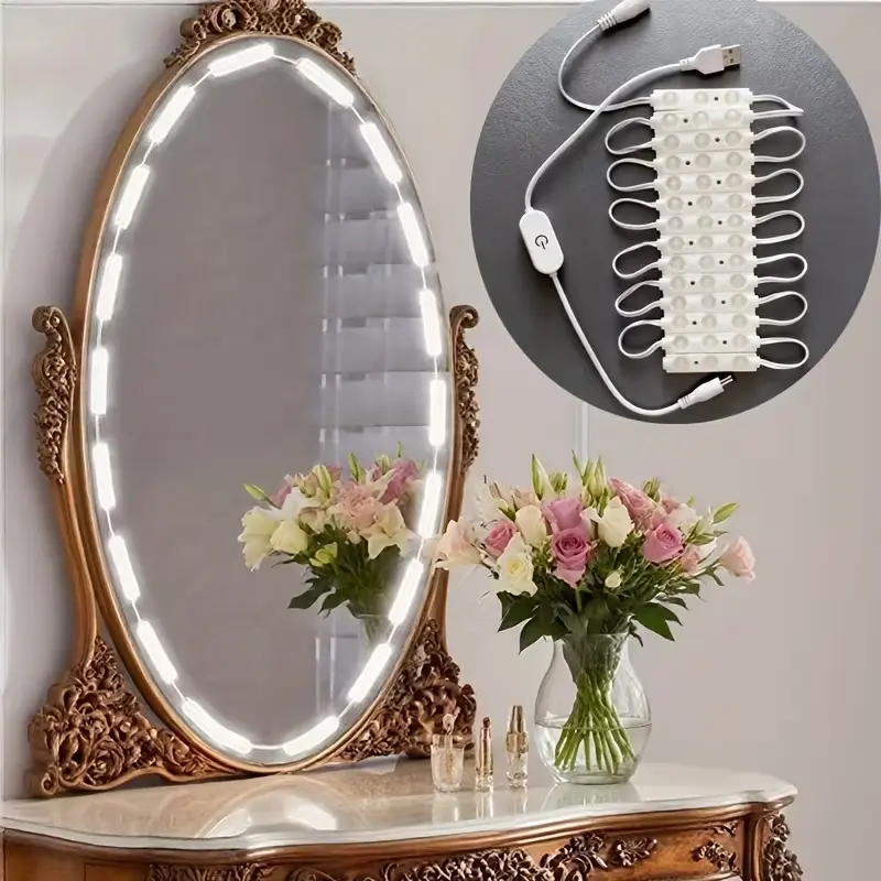 42 LED Touch Sensor Mirror Light Strip, Adjustable Brightness 3000k 4000k 6000k, USB Powered LED Makeup Mirror Lamp for Cabinet Bathroom Bedroom Lighted Vanity Mirror