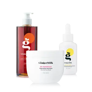 GingerMilk Growth and Hair Loss Prevention Kit for All Hair Types Liquid with Vitamins and Minerals Includes BE HONEST Shampoo BE GENEROUS Nourishing Mask & BE POWERFUL Hair Serum Gift Set