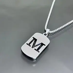 Cool Men's Jewelry Stainless Steel Initial Necklace for Men Hip Hop Geometric Pendant with A-Z Letter Pendant Chain for Friends Gifts