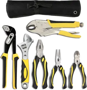 Pliers Set - 6- Kit with Groove Joint, Adjustable Wrench, Combination, Locking & Long Nose Diagonal  Pliers