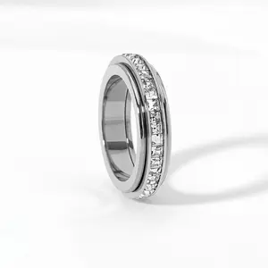 GleamJoy L Anxiety Rings for Women and men Titanium Steel Spinner Fidget Band Rings Cubic Zirconia Relieving Anxiety Wedding Promise Lucky Rings Comfort Fit Size 5 to 12