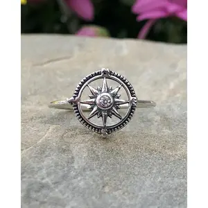 Sterling Silver Compass Ring with CZ