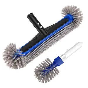 17.4'' Swimming Pool Brush Head with Round Ends, EZ Clip Aluminum Handle, Heavy Duty Pool Brushes for Clean Swimming Pools Faster, Extra Corner Brush Head for Clean Pool Steps & Corners