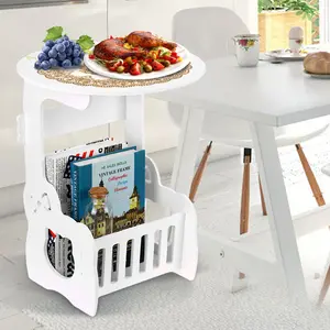 Round End Table Country European Style Tea Table Coffee Table Small Side Table for Bedroom Living Room Office White
