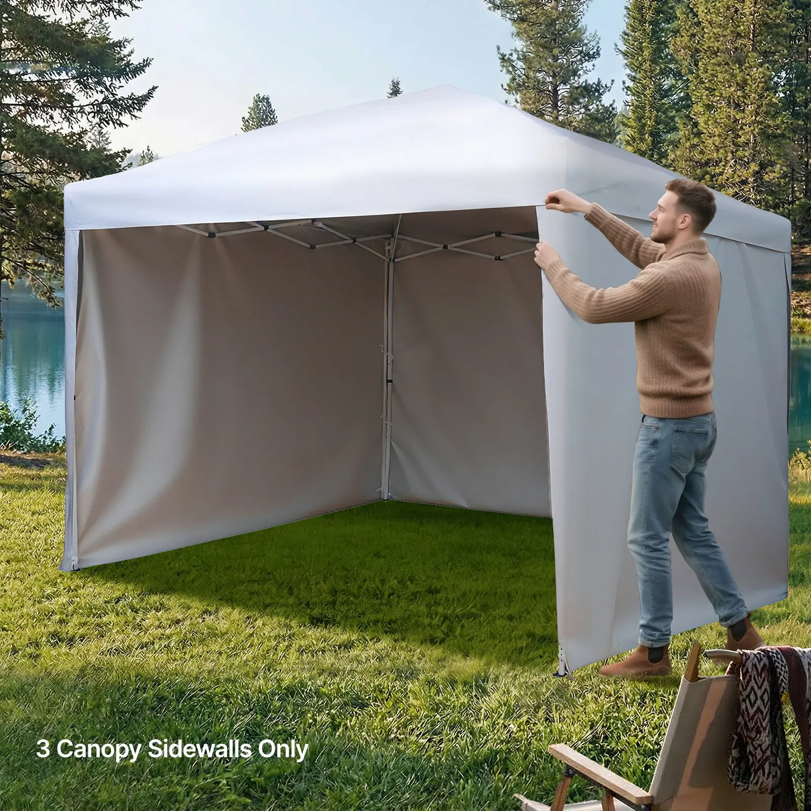 Summervibes VEVOR Oxford Cloth Canopy Sidewalls, 3-Panel Hook-Fastening Set for 10x10 ft Canopy Tents, Sun-Blocking Waterproof Sidewalls for Event Tents, Outdoor Use (White)