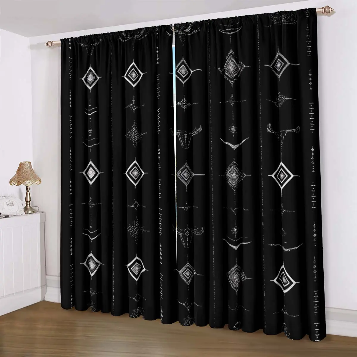Bohemian Skull Geometric Drapes, Digital Print Privacy Curtains, Easy Install Light Filtering Shades, Window Shade Cover for Living Room Bedroom Hotel Dining Hallway