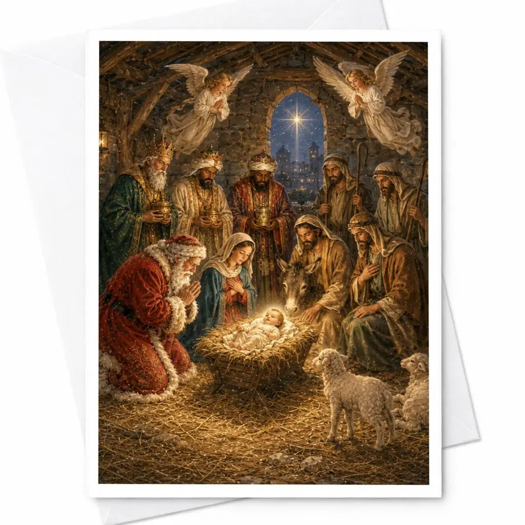 Nativity Scene Christmas Card Religious Holiday Greeting Card For Family Christian Art Christmas Card Spiritual C5276