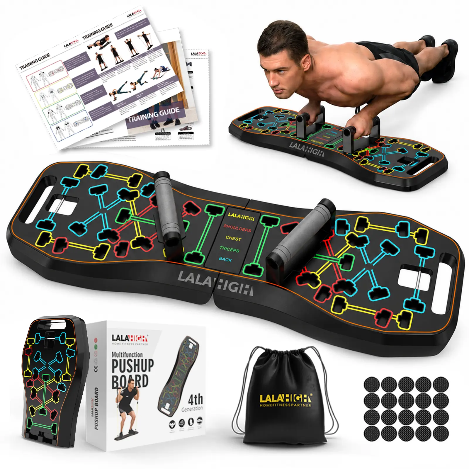 LALAHIGH Portable Multifunctional Abdominal Board Workout Equipment - 31x10 in Abs Plastic Large Size, Latex Band Strength Gear for Abs Strengthening, Broad Shoulder Development, Men's Home Fitness Push-Up Set