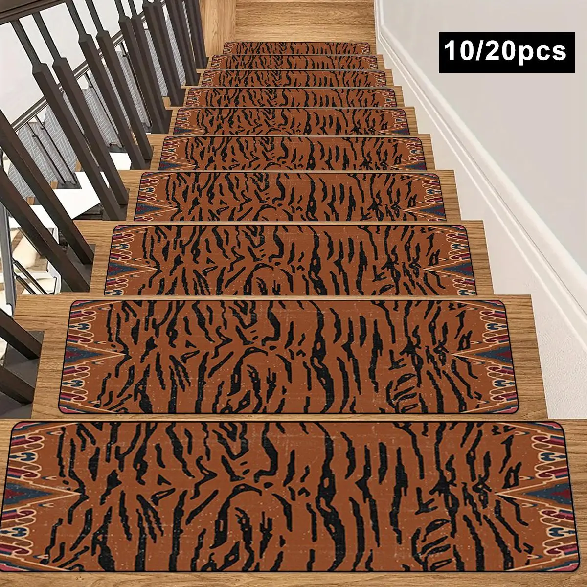 Tiger Pattern Stair Mat, Non-slip Stair Carpet, Reusable Washable Stair Rug, Machine Washable Rug, Animal Print Rug, Animal Printed Rug, Household Textiles for Home Decor