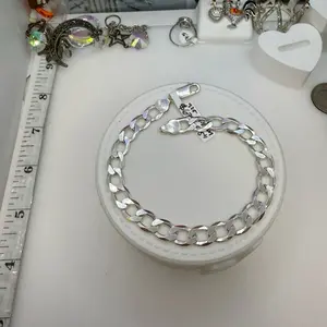 925 sterling silver 8.5” long bracelet high quality 7.5mm solid Italian silver)) Pulcera de plata Italiana 8.5” pulgadas de largo grosor es 7.5mm solido plata italiana