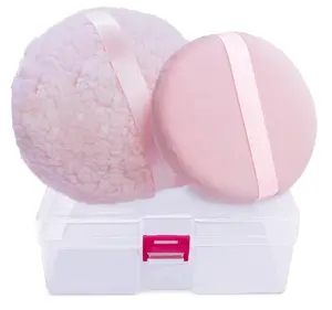 2pcs Powder Puffs, 6'' Body Powder Puff and 5'' Dusting Powder Puff and Container, Extra Large, Fluffy Soft, Washable, Reusable