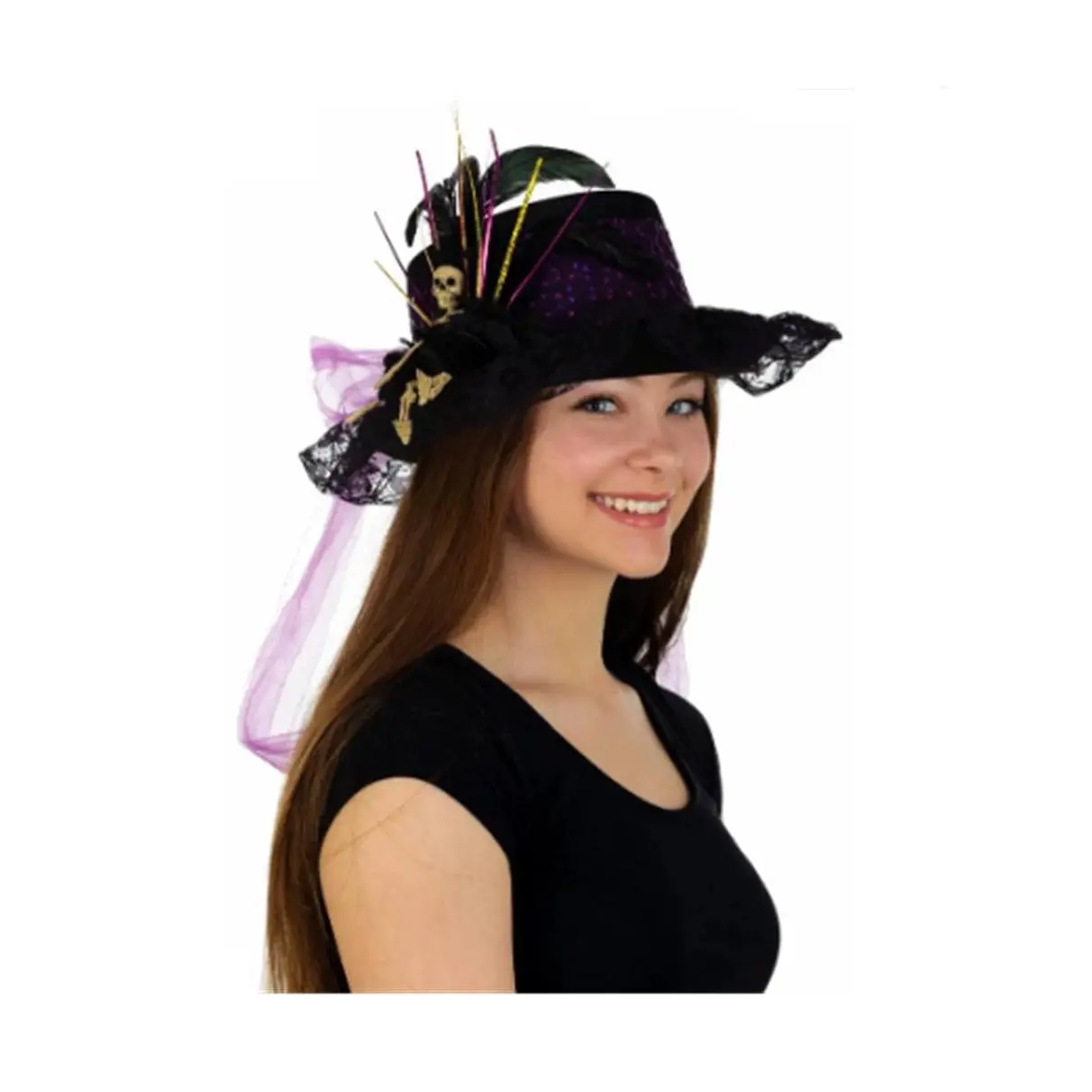 Witch Doctor Top Hat - Voodoo - Skeleton - Purple Lace Band - Costume Accessory