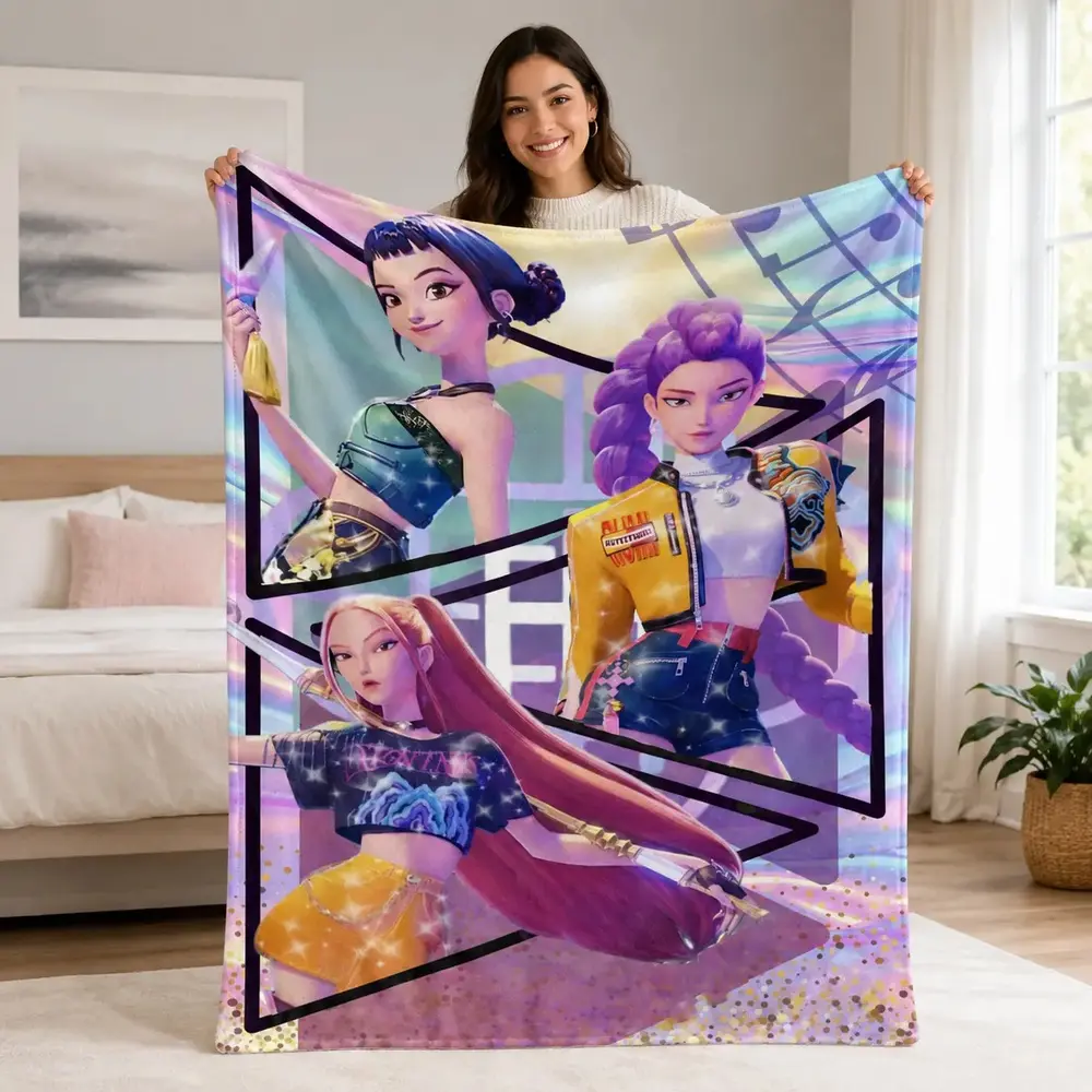 Fantasy K-Pop Girl Group Flannel Blanket Anime Idol Plush Blanket Ultra Soft Cozy for Bed Couch Bedroom Gaming Room Decor Gift