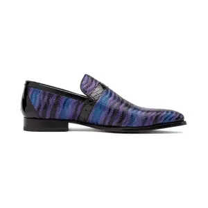 Mauri Elegante in Purple / Blue / Black Mens Balera Fabric / Alligator / Patent Leather Slip-On Loafers