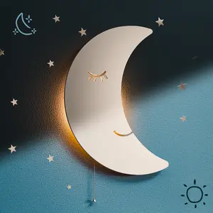 Moon Light - Floating Moon Wall Lamp for Nursery, Cute Design for Kids' Bedrooms, Battery-Operated Hanging moon Night Lights