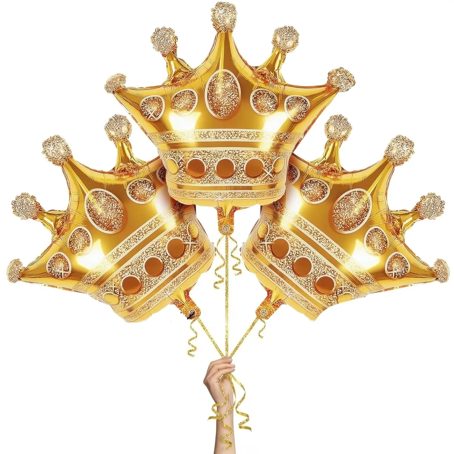 3-Piece Gold Crown Foil Balloon Set for Princess Parties, Birthdays, Weddings, and Photo Zones