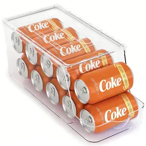 1 Pack Soda Can Organizer for Refrigerator Stackable Can Holder Dispenser with Lid for Fridge, Pantry, Freezer, Holds 9 Cans Each, BPA-Free, Clear Design