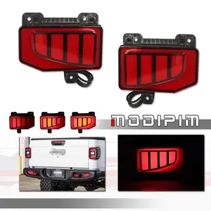 2pcs Red Bumper Reflector LED Tail Brake Sequential Signal lamps light For 2020 2021 2022 2023 2024 Jeep Gladiator JT