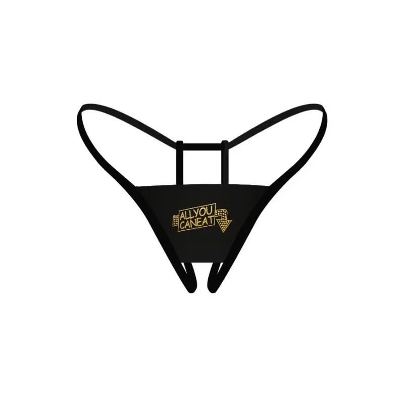 Black Lace Thongs for Women, 3-Pack Sexy High-Waist String Underwear with Golden Letter Print Detail, Black（3Pcs）