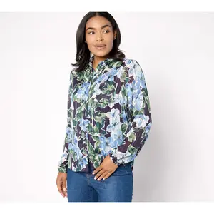 Denim & Co. Signature Sheer Floral Button Front Shirt