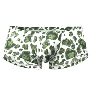 SEOBEAN Trendy Moisture-Wicking Boxer Briefs in Green Leopard Print for Men Comfortable and Breathable Underwear Four cornered underwear and flat shorts Giving a birthday gift to someone