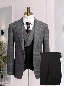 Elegant Men'S 3pcs Suit - Slim Fit Classic Long Sleeve Tuxedo Set for Weddings & Formal Occasions, Suit & Pants, Perfect for Office Meetings and Elegant Events, Formal Attire|Slim Fit Suit|Durable Wedding Wear
