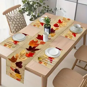 5/7 Piece Rectangular Table Runner Set + Placemats, Vibrant Maple Leaf Design, Ideal for Seasonal Celebrations, Indoor Outdoor Dining Decor