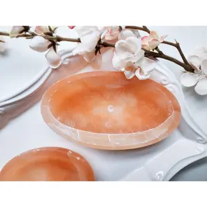 Peach Selenite Oval Bowl