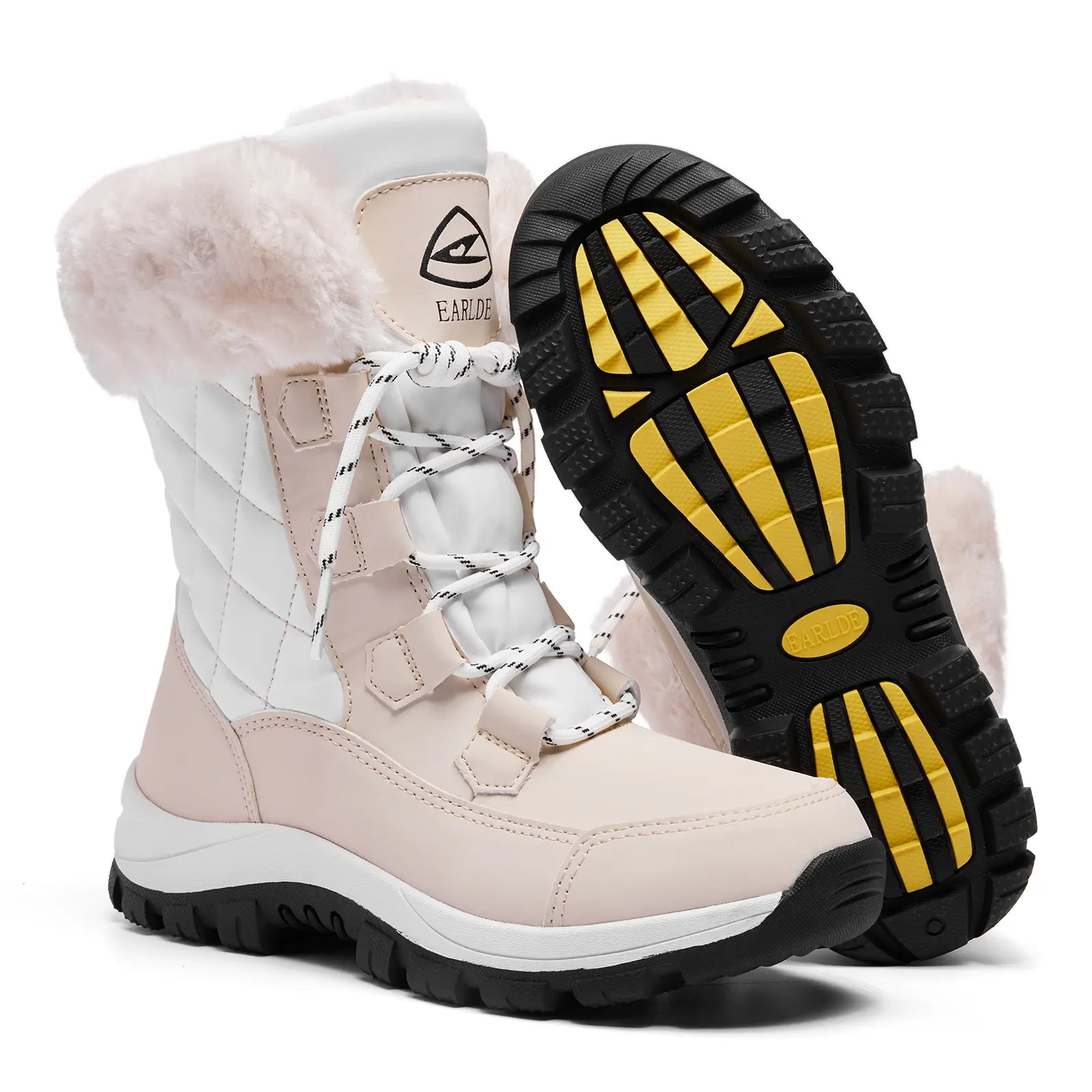 [JF]  Womens Winter Snow Boots for Women - Dual Style Fur Collor Waterproof Snow Boots for Women with Memory Foam Insoles - Snow Boots with Heat Retain Technology