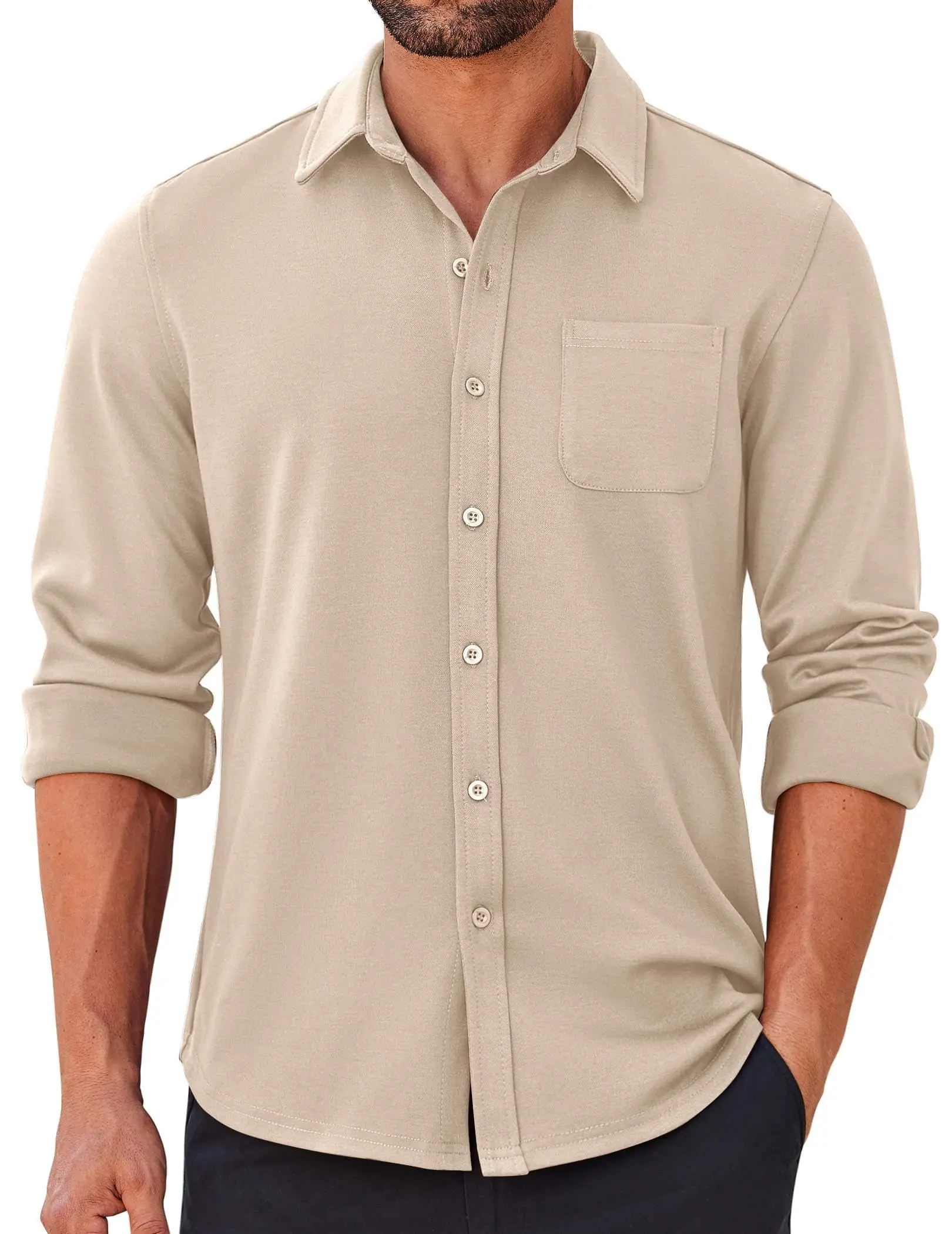 COOFANDY Mens Long Sleeve Wrinkle Free Shirts Casual Button Down Stretch Dress Shirt with Pocket