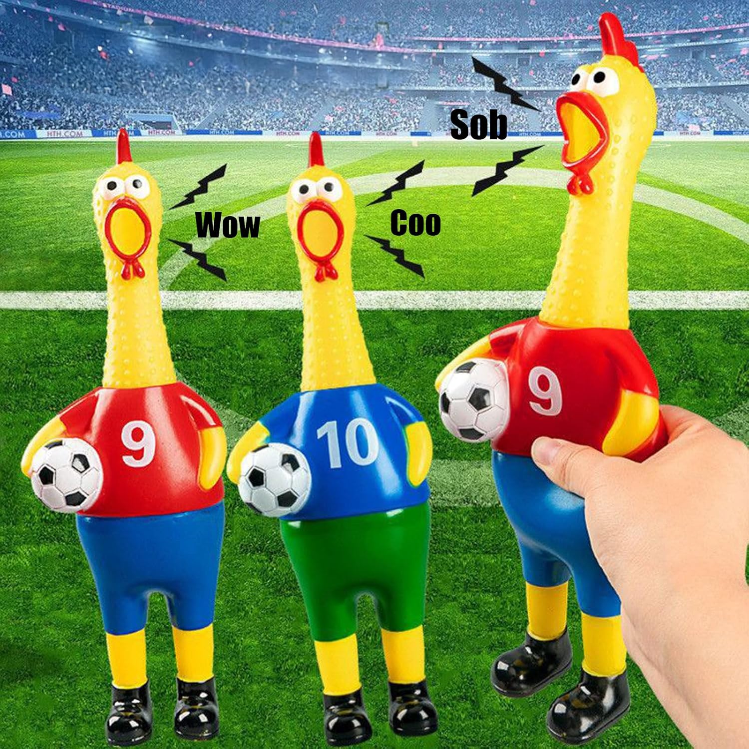 Gag Gift Rubber Chicken, 1PC Squeaky Squeeze Toy for Soccer Theme Party, Funny Stress Reliever for Sports Fans, Office Prank Prop