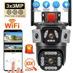 360° PTZ Outdoor WiFi Security Camera – 6K UHD 9MP, 3-Lens Design, 10X Digital Zoom, Waterproof Smart Surveillance Camera System